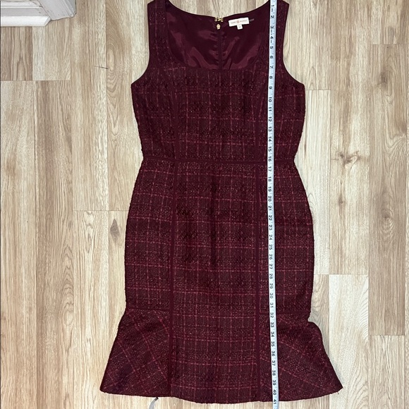 Tory Burch Tweed Sleeveless Sheath Dress Burgundy Size 10 - Picture 4 of 6
